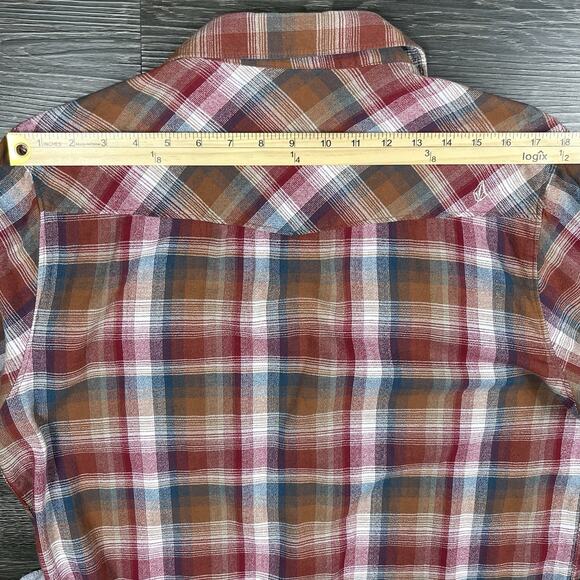 Volcom Shirt Mens Large Red Browning Sleeve Plaid Classic Fit Lumberjack Skater - Picture 8 of 11